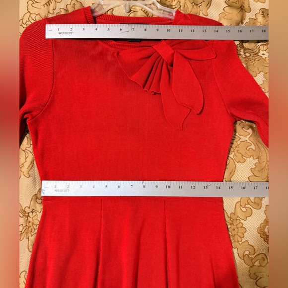 Jessica Howard Red Sweater Knit Dress, Bow Design, Long Sleeve Flair Skirt, Sz M - Picture 11 of 12
